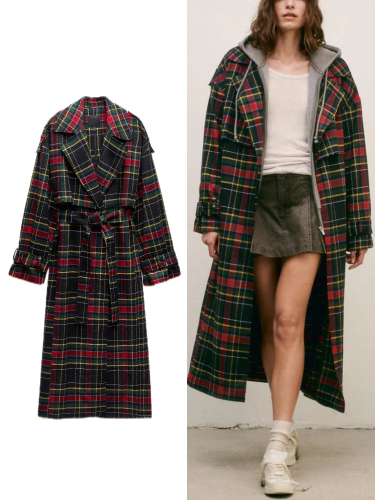 Plaid Trench Coat