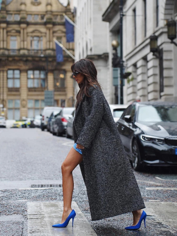 Black White Striped Double-breasted Trench Coat